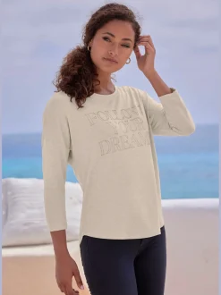 LASCANA T-Shirts<T-shirt à manches 3/4 inscription de qualité en strass « follow your dreams »