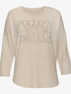 LASCANA T-Shirts<T-shirt à manches 3/4 inscription de qualité en strass « follow your dreams »