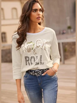 Mandarin T-Shirts<T-shirt à manches 3/4 inscription tendance