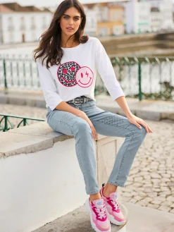 Mandarin T-Shirts<T-shirt à manches 3/4 joli imprimé devant