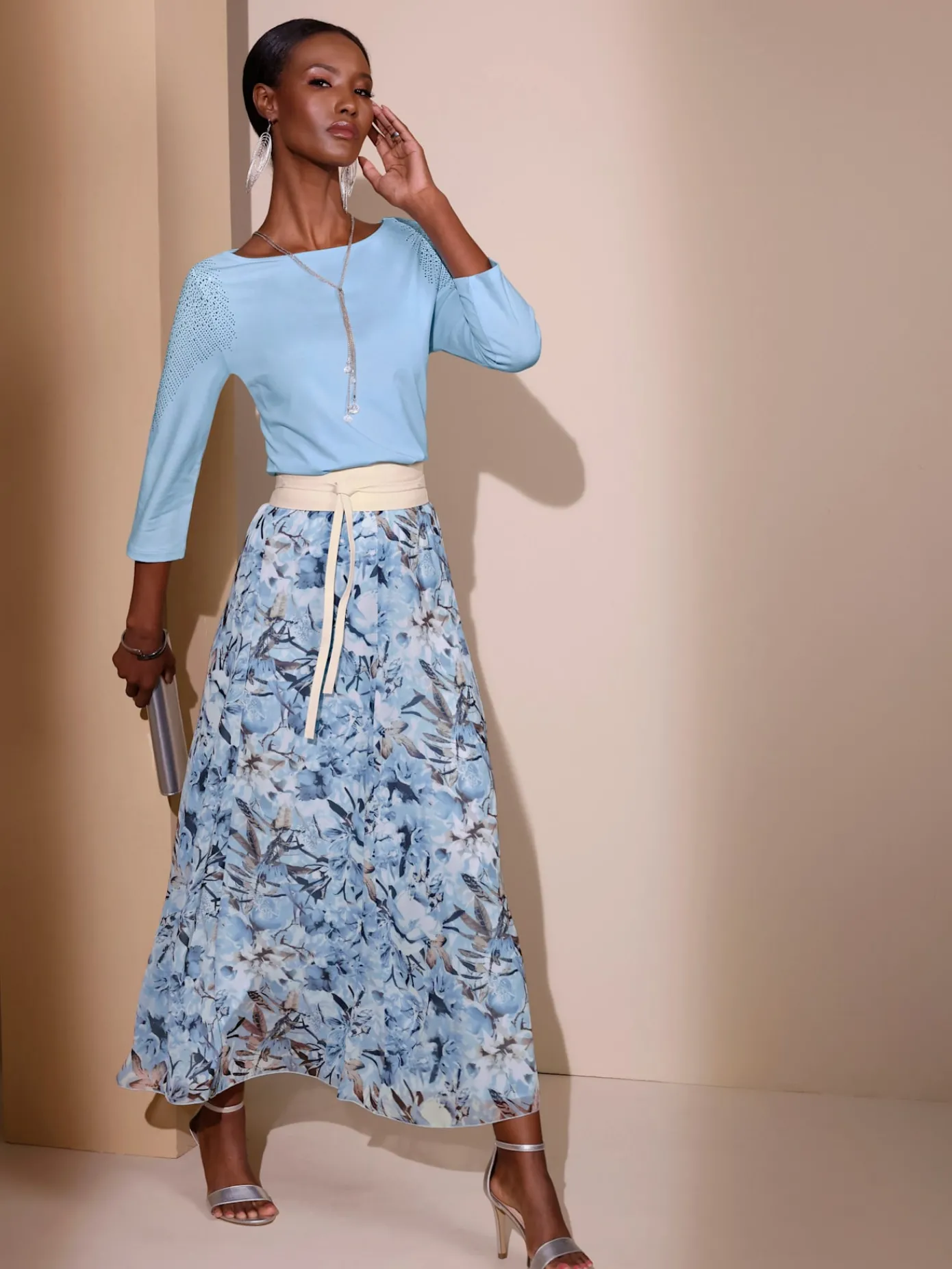 Creation L Tenues De Cérémonie|T-Shirts<T-shirt à manches 3/4 jolies pierres brillantes fantaisie