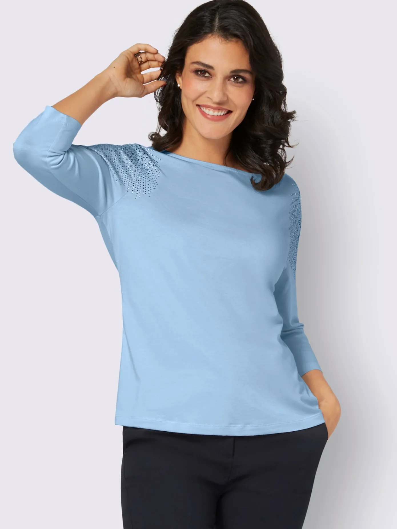 Creation L Tenues De Cérémonie|T-Shirts<T-shirt à manches 3/4 jolies pierres brillantes fantaisie