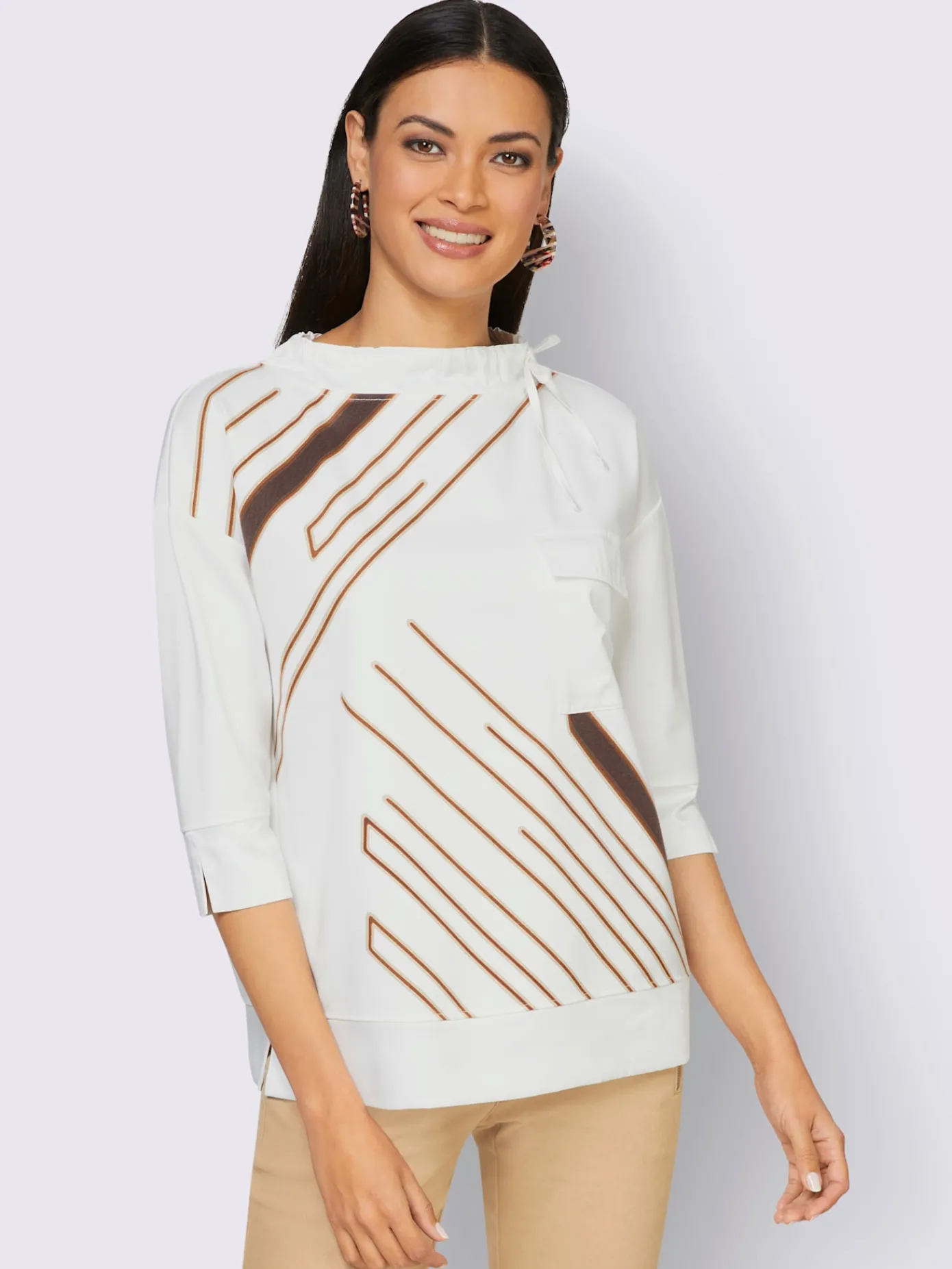 Creation L T-Shirts<T-shirt à manches 3/4 large col montant avec coulisse