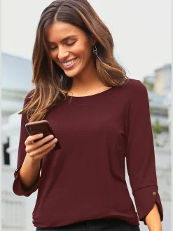 Vivance T-Shirts<T-shirt à manches 3/4 manchettes tendance et boutons dorés aux finitions