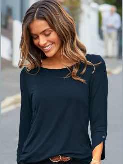 Vivance T-Shirts<T-shirt à manches 3/4 manchettes tendance et boutons dorés aux finitions