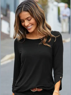 Vivance T-Shirts<T-shirt à manches 3/4 manchettes tendance et boutons dorés aux finitions