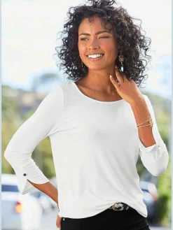 Vivance T-Shirts<T-shirt à manches 3/4 manchettes tendance et boutons dorés aux finitions