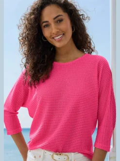 Vivance T-Shirts<T-shirt à manches 3/4 matière gaufrée légèrement transparente