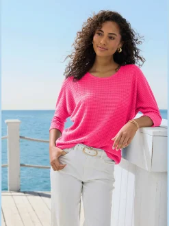 Vivance T-Shirts<T-shirt à manches 3/4 matière gaufrée légèrement transparente