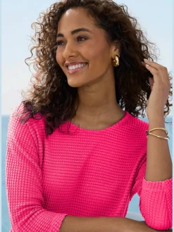 Vivance T-Shirts<T-shirt à manches 3/4 matière gaufrée légèrement transparente