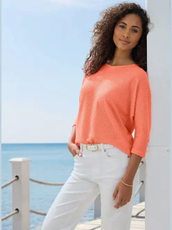 Vivance T-Shirts<T-shirt à manches 3/4 matière gaufrée légèrement transparente