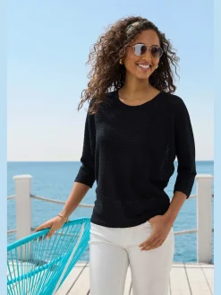 Vivance T-Shirts<T-shirt à manches 3/4 matière gaufrée légèrement transparente