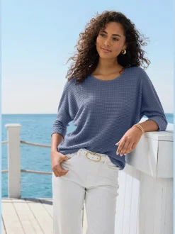 Vivance T-Shirts<T-shirt à manches 3/4 matière gaufrée légèrement transparente