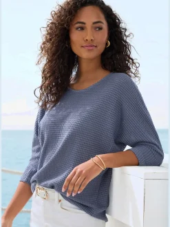 Vivance T-Shirts<T-shirt à manches 3/4 matière gaufrée légèrement transparente