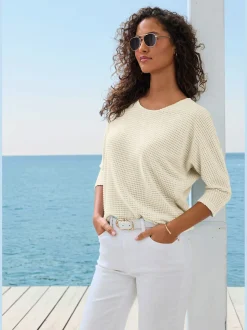 Vivance T-Shirts<T-shirt à manches 3/4 matière gaufrée légèrement transparente