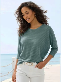 Vivance T-Shirts<T-shirt à manches 3/4 matière gaufrée légèrement transparente