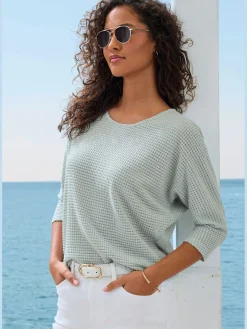 Vivance T-Shirts<T-shirt à manches 3/4 matière gaufrée légèrement transparente