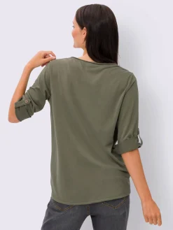 Mandarin T-Shirts<T-shirt à manches 3/4 mélange de viscose doux