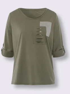 Mandarin T-Shirts<T-shirt à manches 3/4 mélange de viscose doux