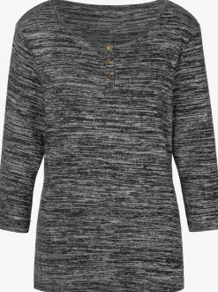 LASCANA T-Shirts<T-shirt à manches 3/4 patte de boutonnage courte avec boutons dorés