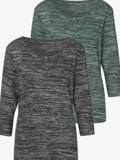 LASCANA T-Shirts<T-shirt à manches 3/4 patte de boutonnage courte avec boutons dorés