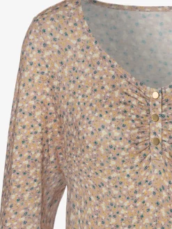 Vivance T-Shirts<T-shirt à manches 3/4 patte de boutonnage courte avec boutons dorés et fronces délicates