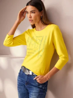 Rick Cardona T-Shirts<T-shirt à manches 3/4 petites pierres brillantes fantaisie