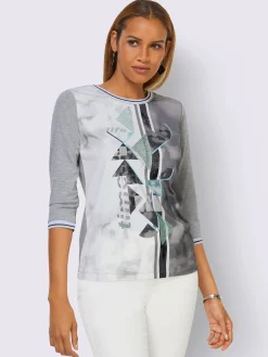 Creation L T-Shirts<T-shirt à manches 3/4 petites pierres fantaisie