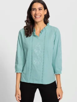 T-Shirts<T-shirt à manches 3/4 superbe broderie florale