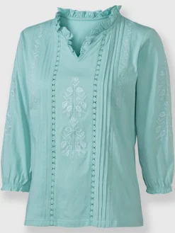 T-Shirts<T-shirt à manches 3/4 superbe broderie florale