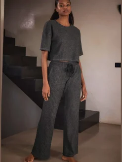 LASCANA T-Shirts<T-shirt à manches 3/4 t-shirt côtelé à encolure ronde