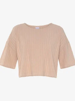 LASCANA T-Shirts<T-shirt à manches 3/4 t-shirt côtelé à encolure ronde