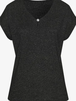 LASCANA T-Shirts<T-shirt à manches courtes bouton brillant à strass au niveau de l'encolure