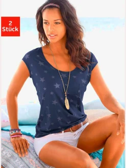 Beachtime T-Shirts<T-shirt à manches courtes dévoré légèrement transparent avec motif étoile