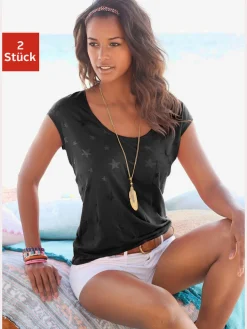 Beachtime T-Shirts<T-shirt à manches courtes dévoré légèrement transparent avec motif étoile