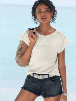 Vivance T-Shirts<T-shirt à manches courtes empiècement crochet fin aux épaules