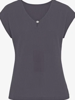 LASCANA T-Shirts<T-shirt à manches courtes encolure en v avec petite fente et perle décorative