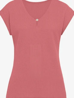 LASCANA T-Shirts<T-shirt à manches courtes encolure en v avec petite fente et perle décorative