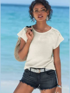 Vivance T-Shirts<T-shirt à manches courtes empiècement crochet fin aux épaules