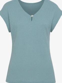 LASCANA T-Shirts<T-shirt à manches courtes encolure en v avec petite fente et perle décorative