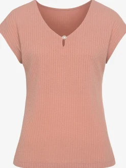 LASCANA T-Shirts<T-shirt à manches courtes encolure en v avec petite fente et perle décorative