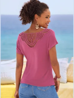 Vivance T-Shirts<T-shirt à manches courtes empiècement en crochet doux au dos