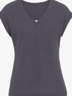 LASCANA T-Shirts<T-shirt à manches courtes encolure en v avec petite fente et perle décorative