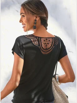 Vivance T-Shirts<T-shirt à manches courtes empiècement en crochet doux au dos