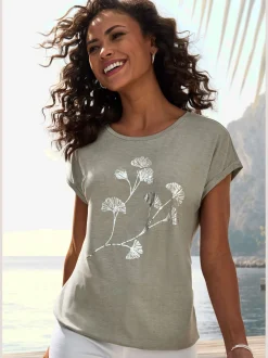LASCANA T-Shirts<T-shirt à manches courtes imprimé feuille de qualité avec design floral