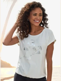 LASCANA T-Shirts<T-shirt à manches courtes imprimé feuille de qualité avec design floral