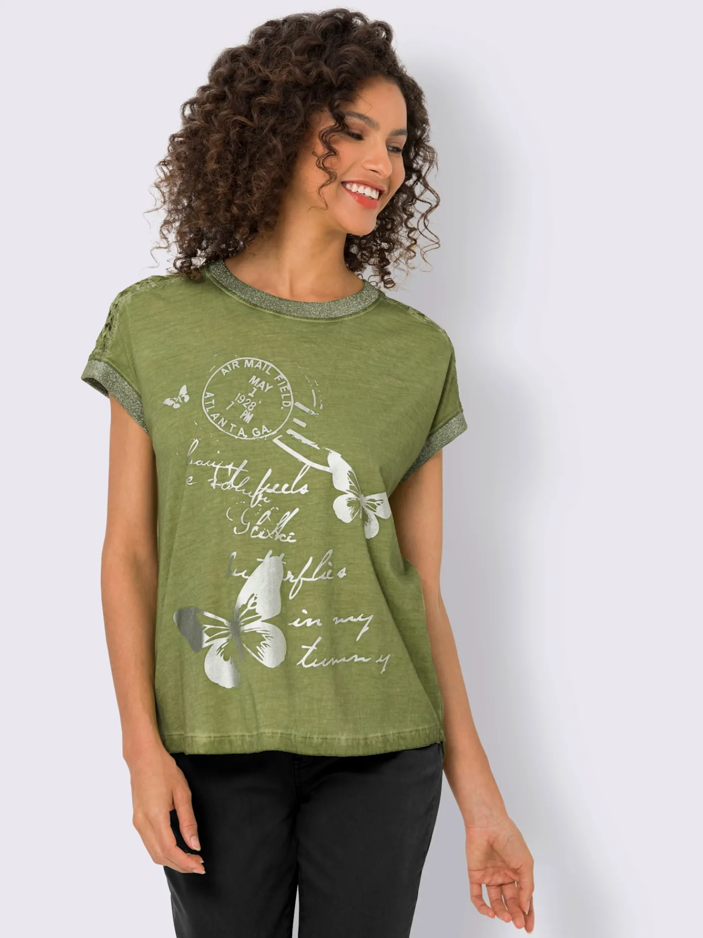 Linea Tesini T-Shirts<T-shirt à manches courtes imprimé feuille brillant