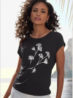 LASCANA T-Shirts<T-shirt à manches courtes imprimé feuille de qualité avec design floral