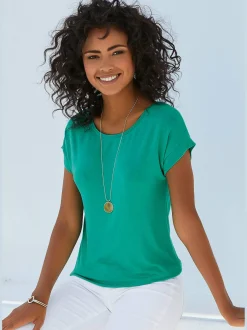 Vivance T-Shirts<T-shirt à manches courtes large bordure à la finition des manches