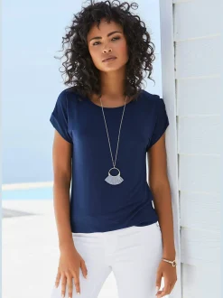 Vivance T-Shirts<T-shirt à manches courtes large bordure à la finition des manches